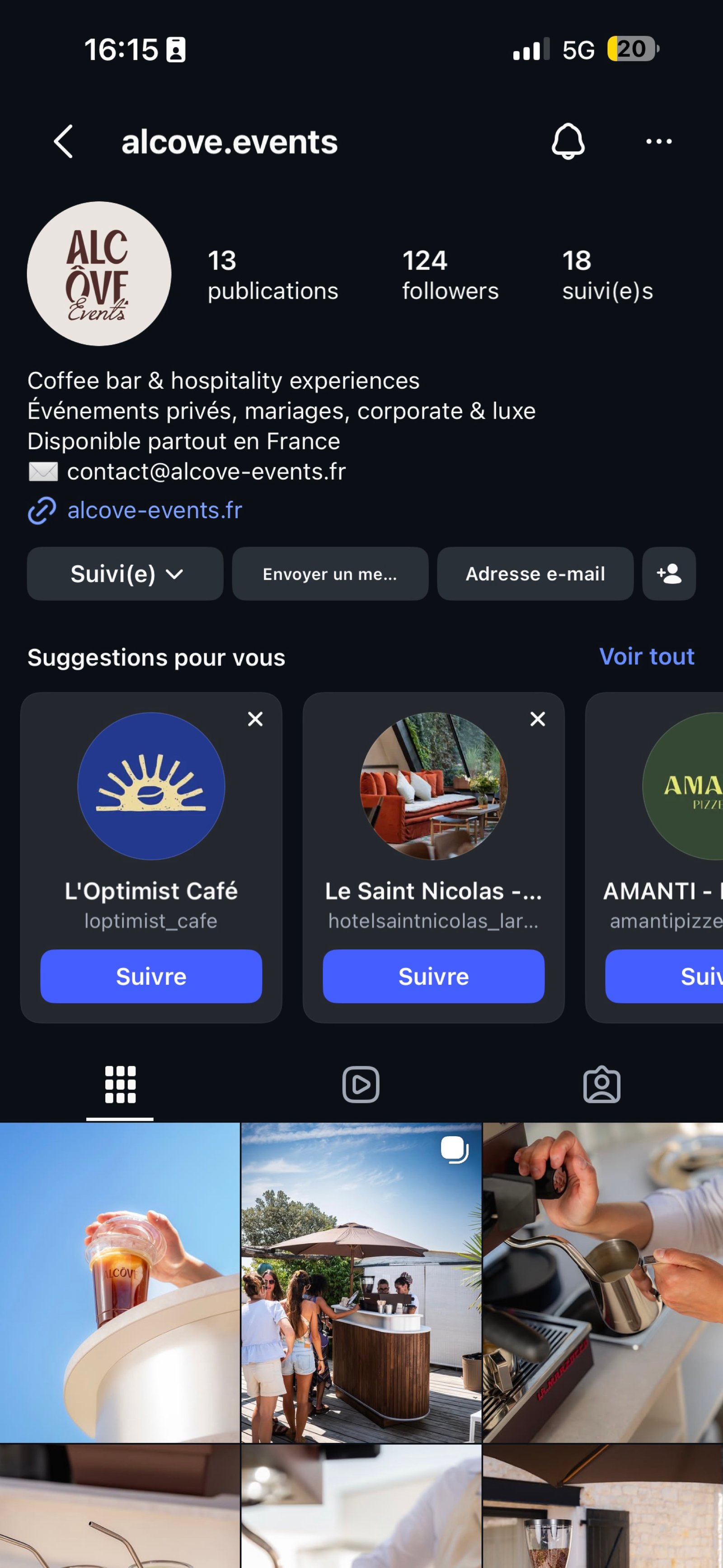Compte Instagram Alcove Events